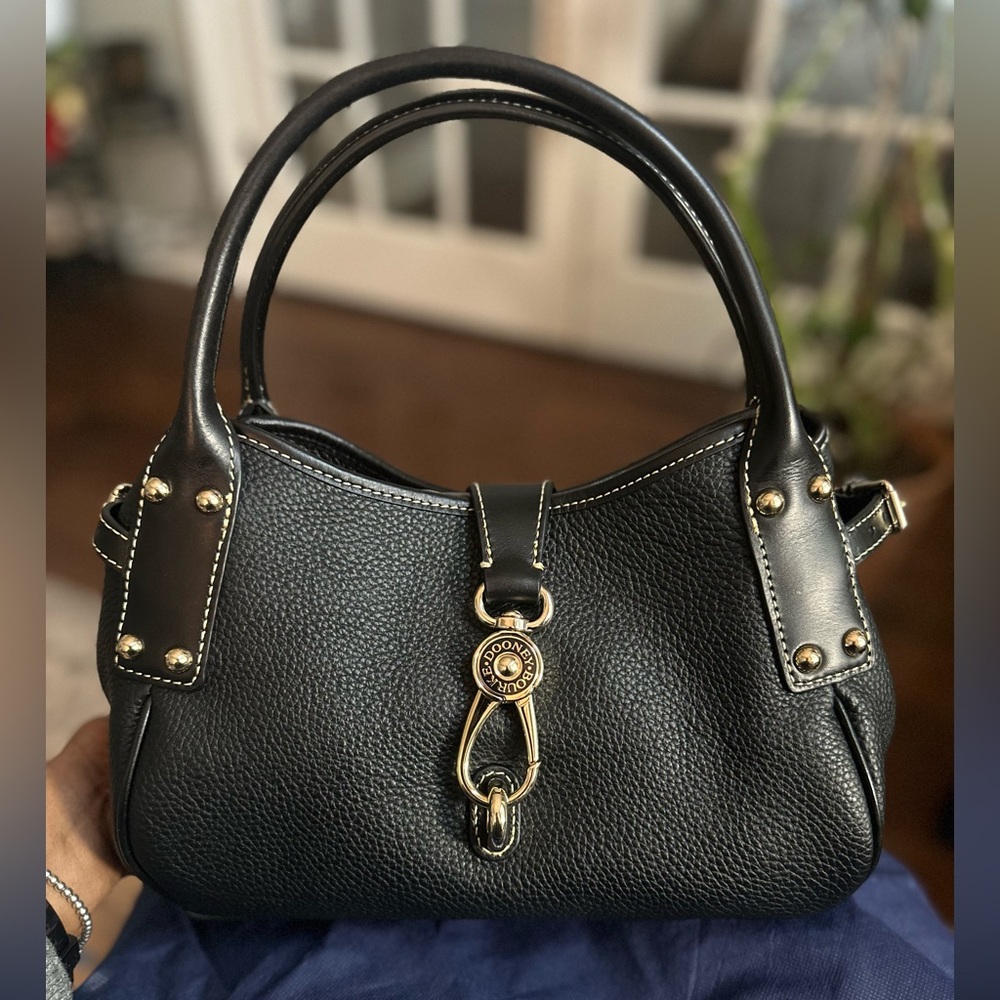 Dooney & Bourke Black Pebble Grain Small Logo Lock Satchel